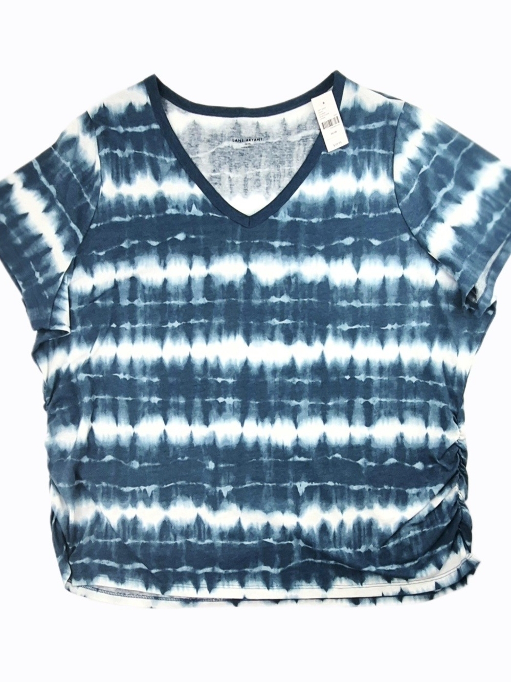Lane Bryant Blue and White Tie-Dye V-Neck Short Sleeve Top